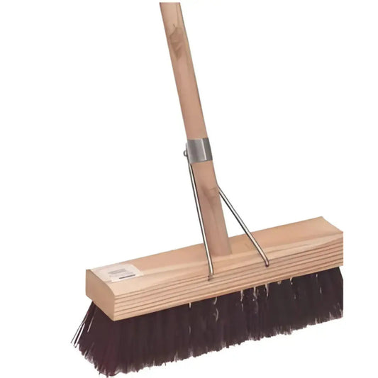 Durable heavy-duty hard cleaning broom for outdoor use.