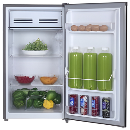 Defy DBF90M Metallic Bar Fridge with compact cooling, metallic finish, energy efficiency and smart storage.